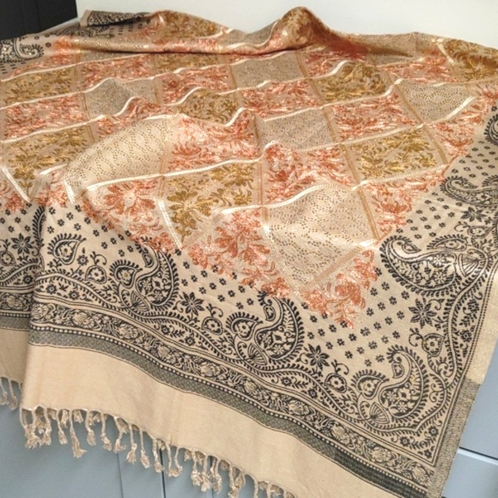Roop Sari Palace Kashmiri Shawl Tan - Picture 4 of 16